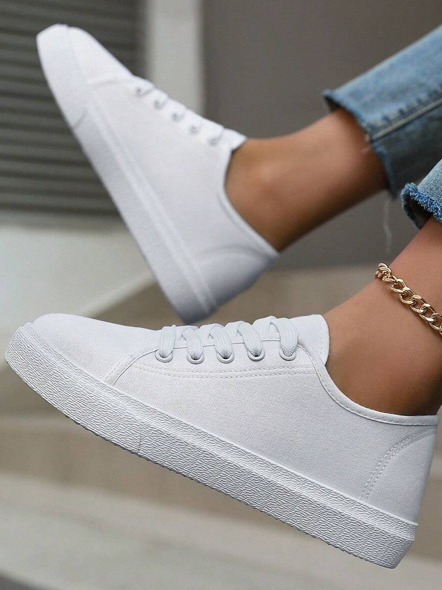 Tênis Casual De Lona Com Cadarço E Solado Grosso Antiderrapante