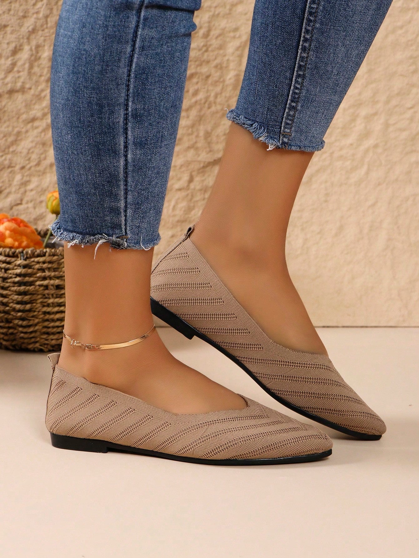 Sapatilha Bico Fino Knit Texturizado Confortável