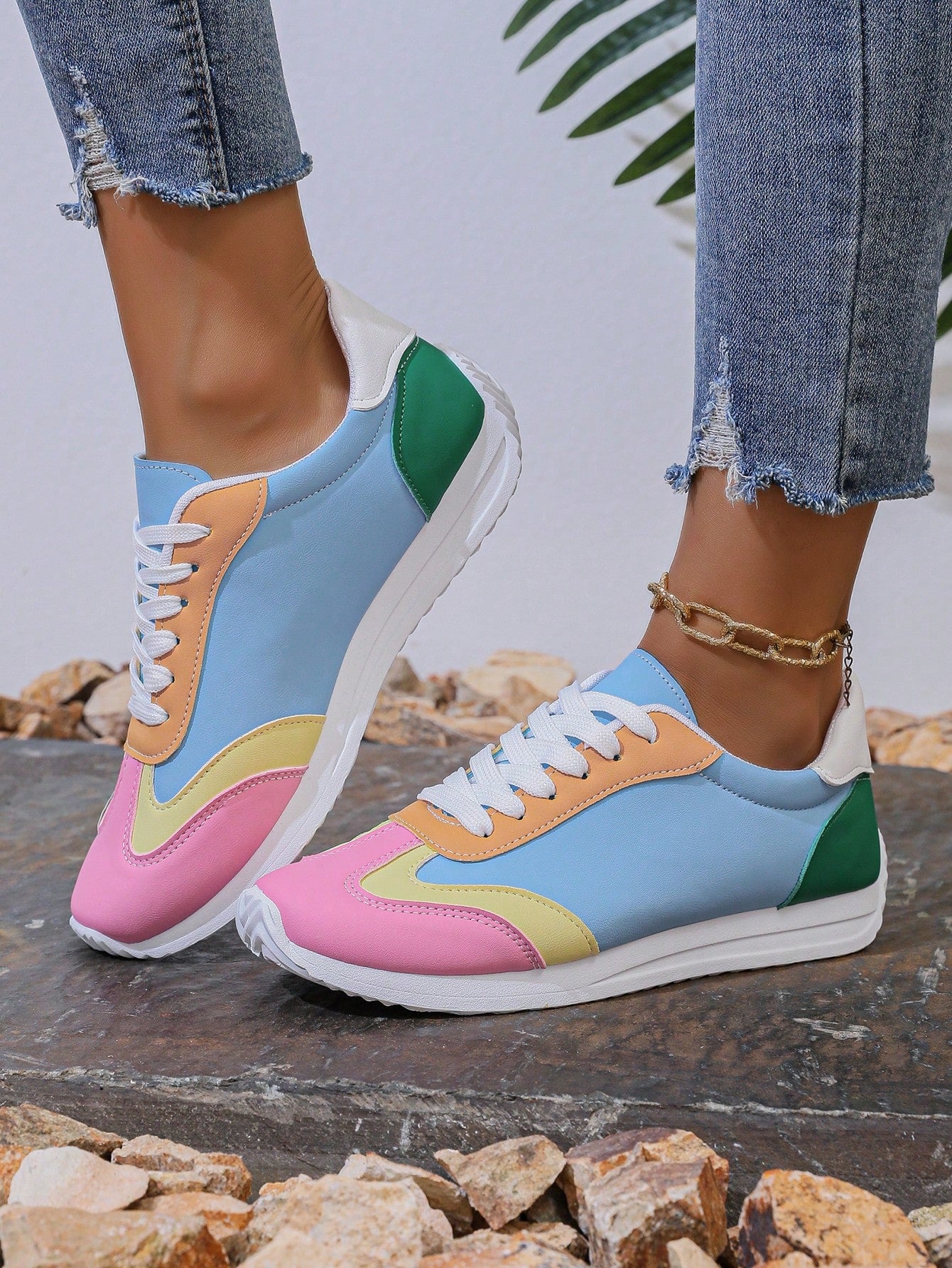 Tênis Casual Color Block Com Design Retrô E Sola Confortável