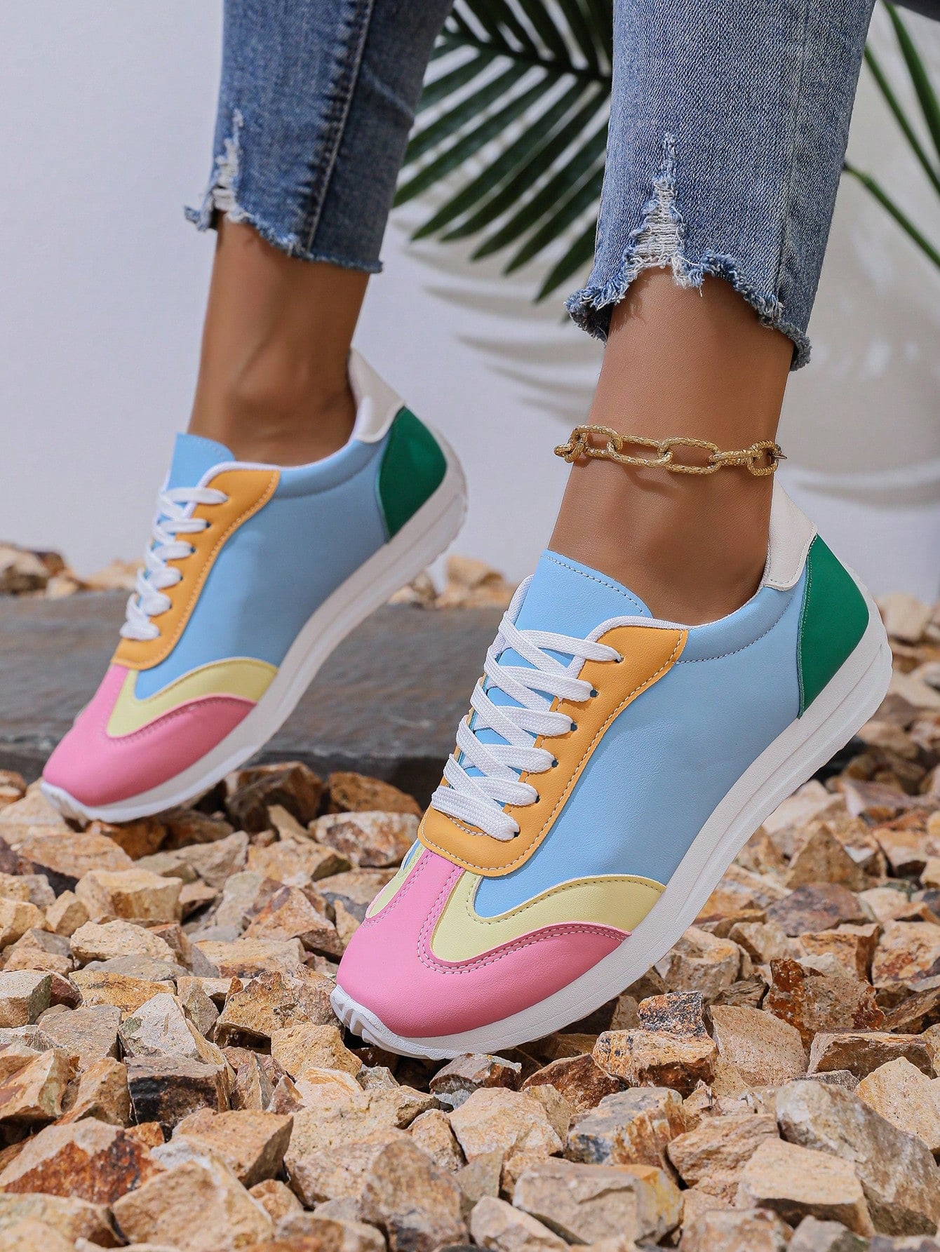 Tênis Casual Color Block Com Design Retrô E Sola Confortável