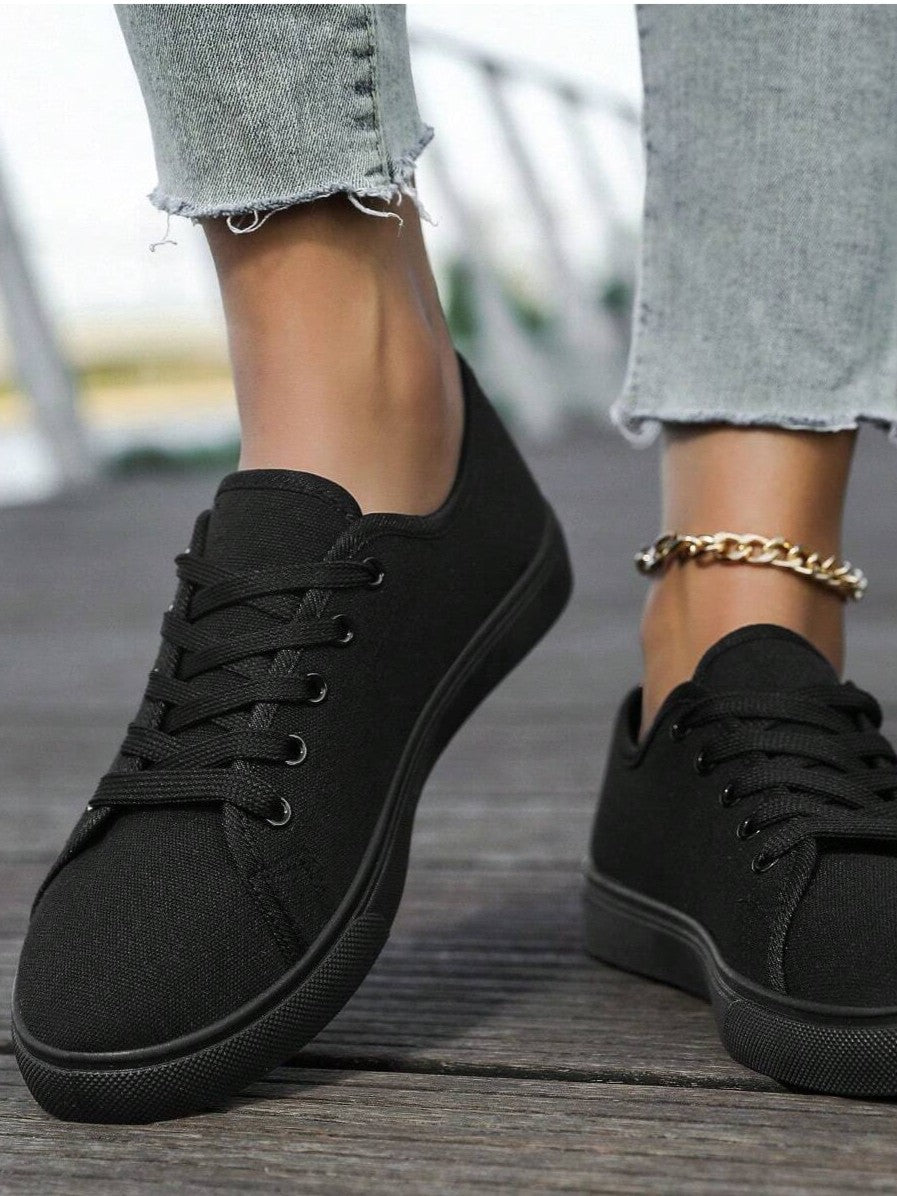 Tênis Casual De Lona Com Cadarço Estilo Básico Confortável