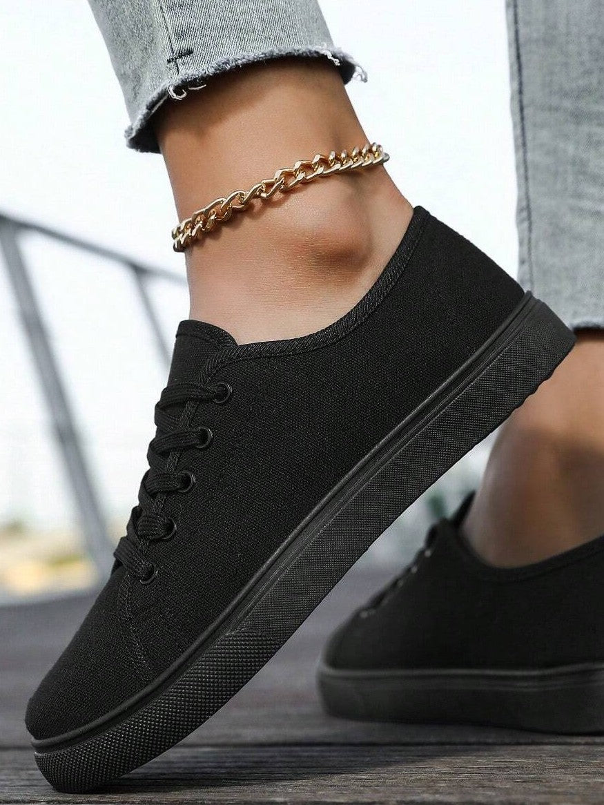 Tênis Casual De Lona Com Cadarço Estilo Básico Confortável