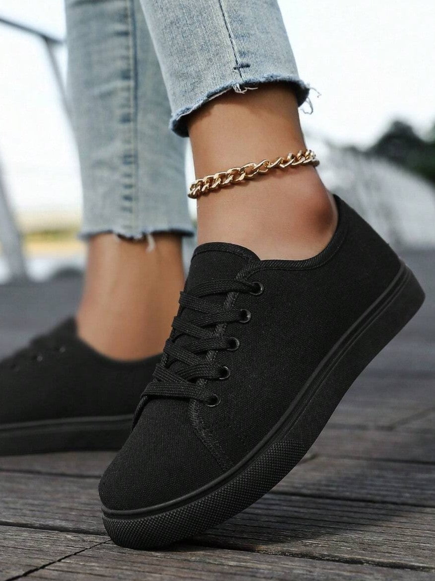 Tênis Casual De Lona Com Cadarço Estilo Básico Confortável