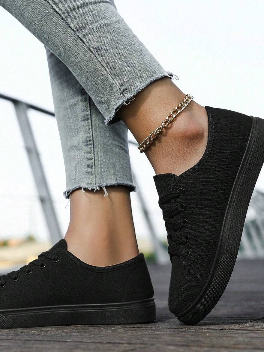 Tênis Casual De Lona Com Cadarço Estilo Básico Confortável