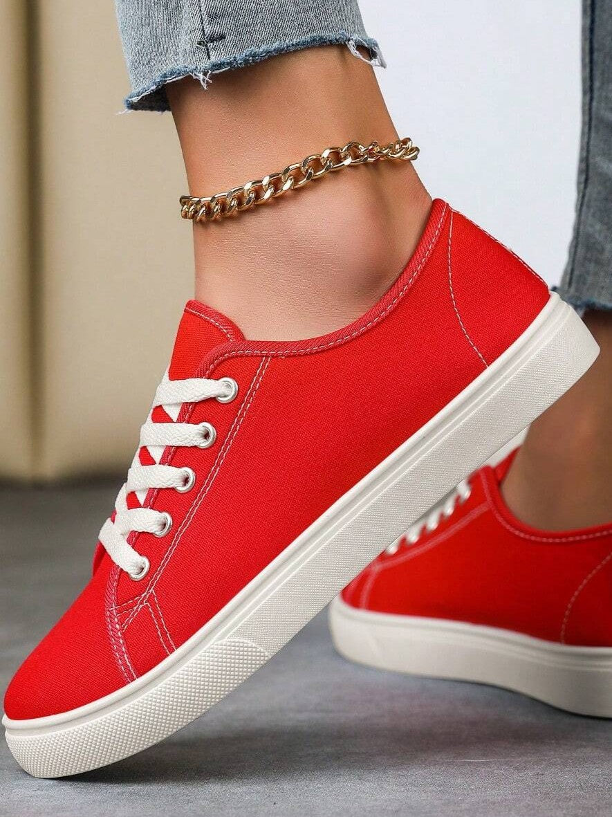 Tênis Casual De Lona Com Cadarço E Solado Grosso Antiderrapante