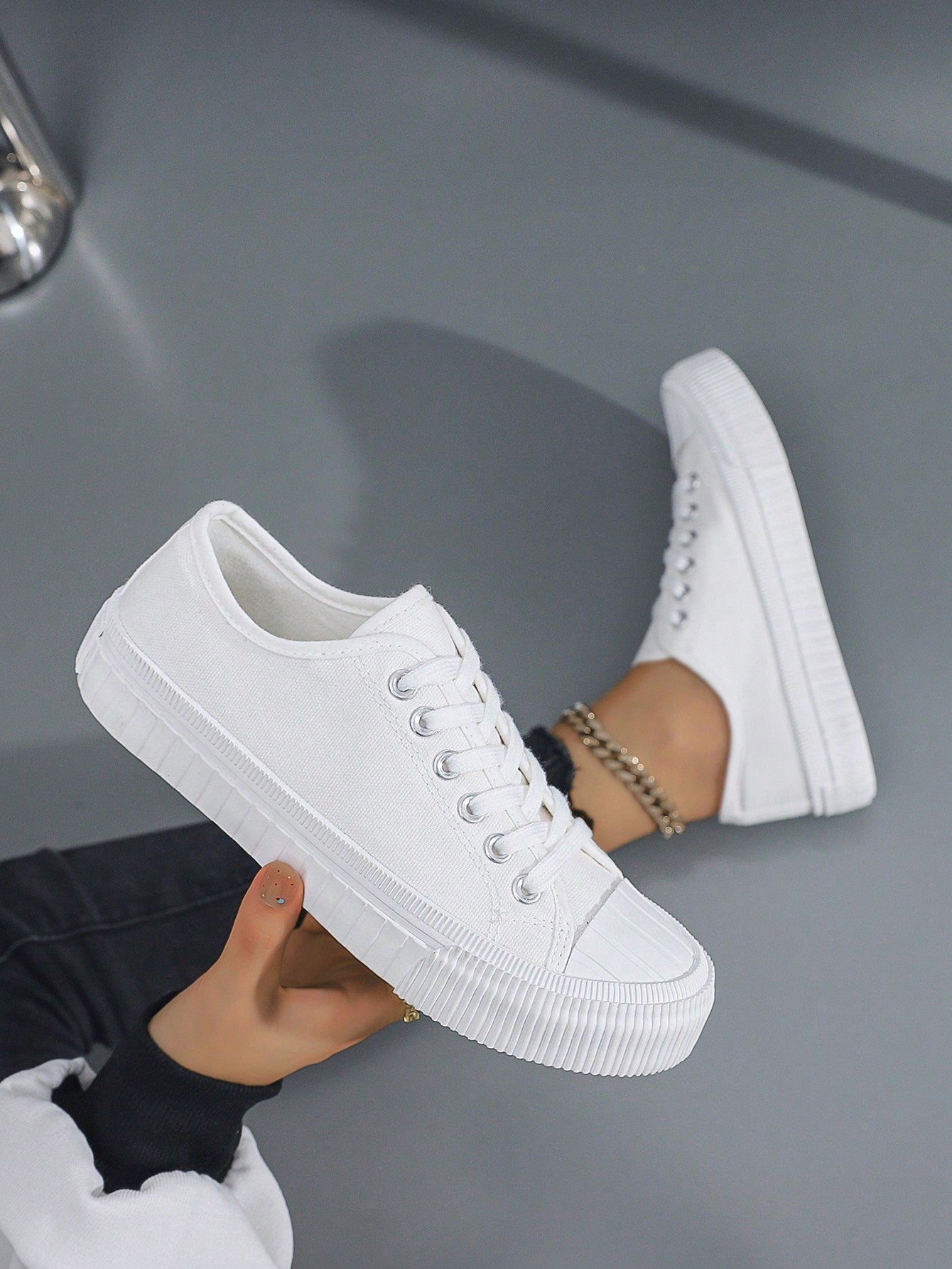 Tênis Casual De Lona Com Solado Grosso Estilo Street