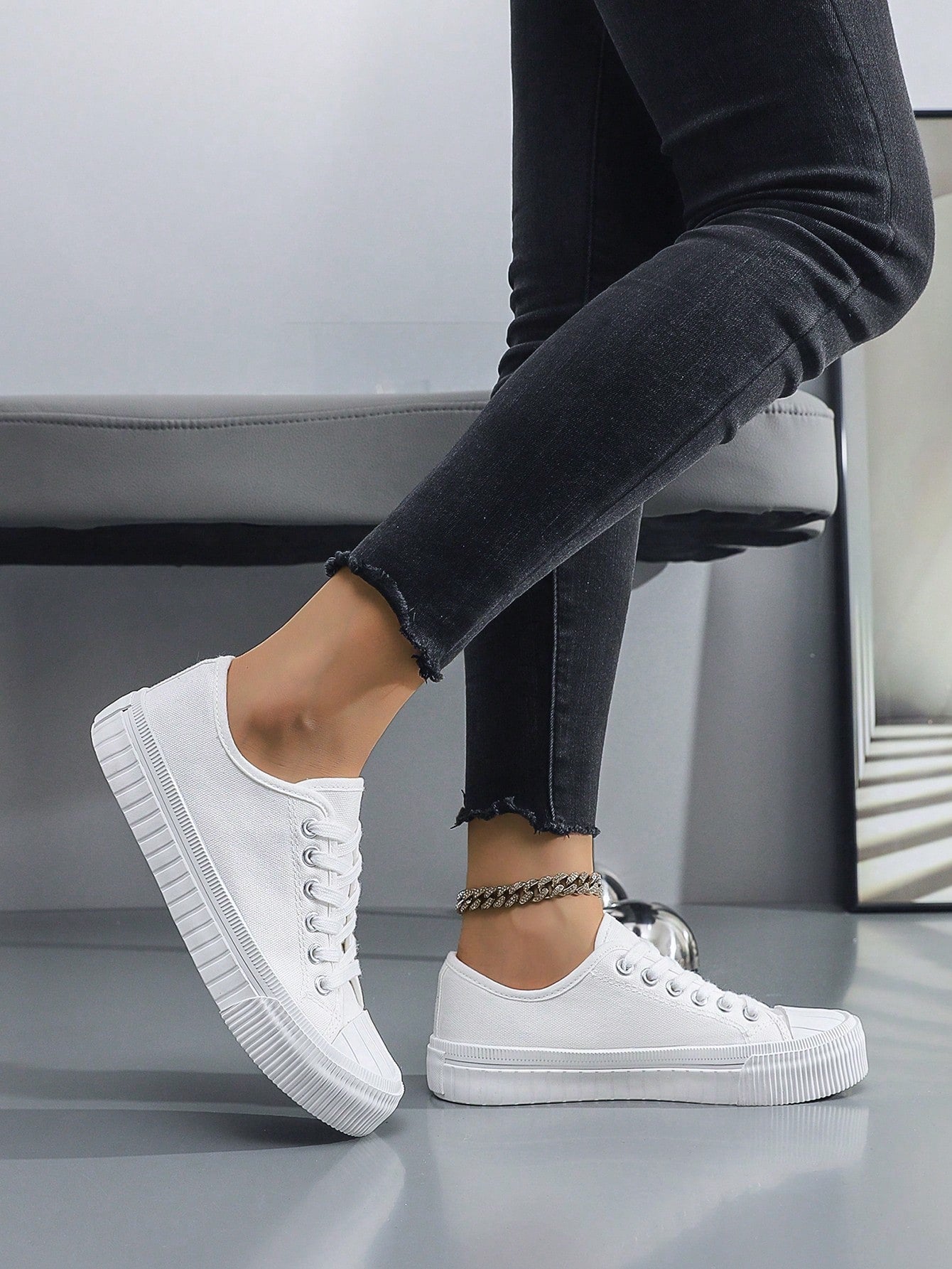 Tênis Casual De Lona Com Solado Grosso Estilo Street