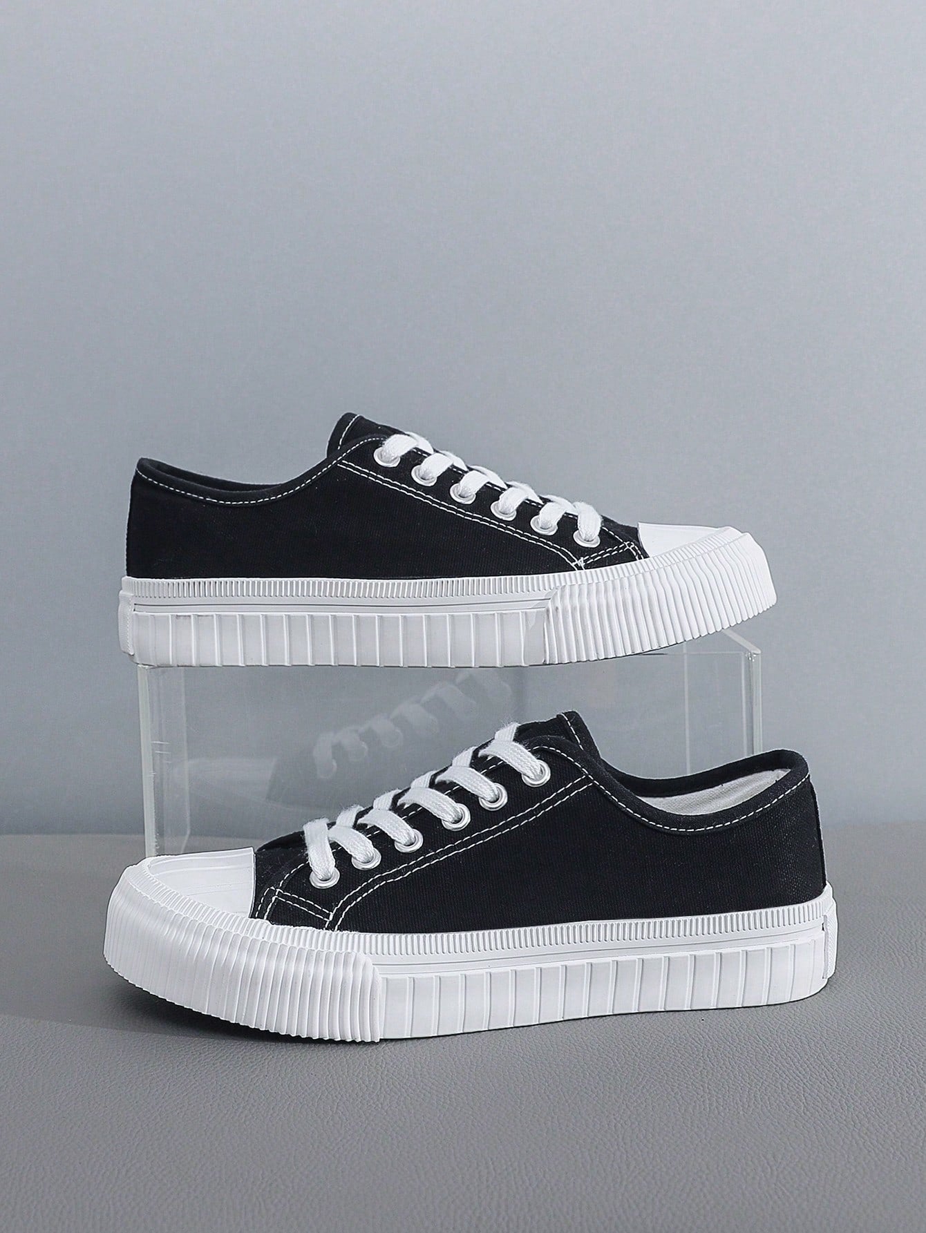 Tênis Casual De Lona Com Solado Grosso Estilo Street