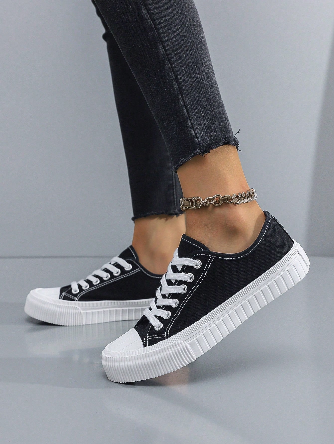 Tênis Casual De Lona Com Solado Grosso Estilo Street