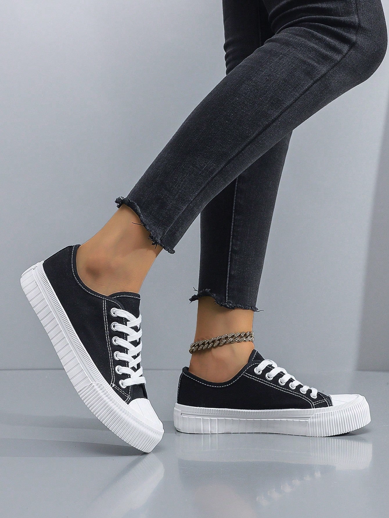 Tênis Casual De Lona Com Solado Grosso Estilo Street