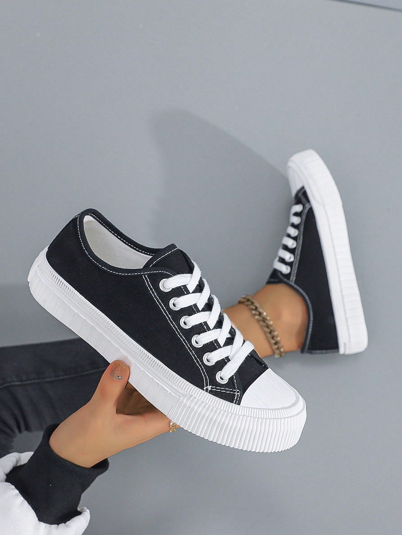 Tênis Casual De Lona Com Solado Grosso Estilo Street