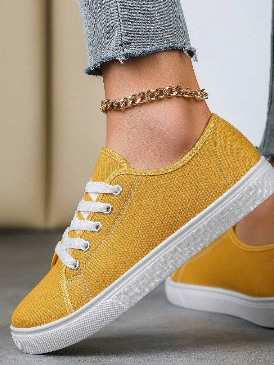 Tênis Casual De Lona Com Cadarço Estilo Básico Confortável