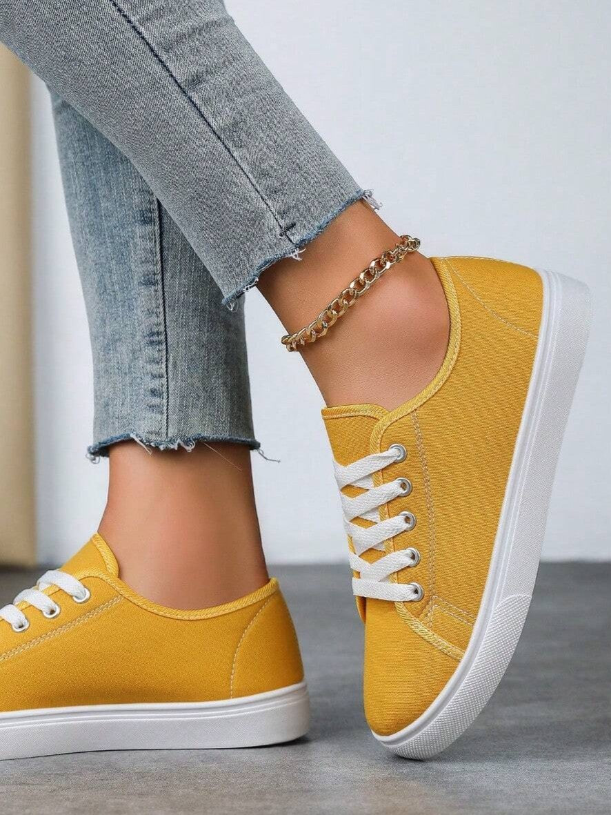 Tênis Casual De Lona Com Cadarço Estilo Básico Confortável