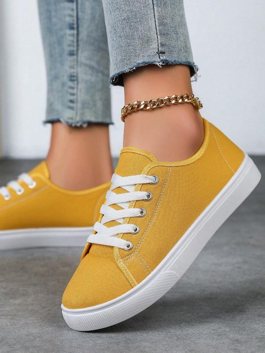 Tênis Casual De Lona Com Cadarço Estilo Básico Confortável