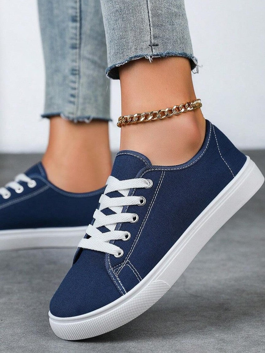 Tênis Casual De Lona Com Cadarço Estilo Básico Confortável