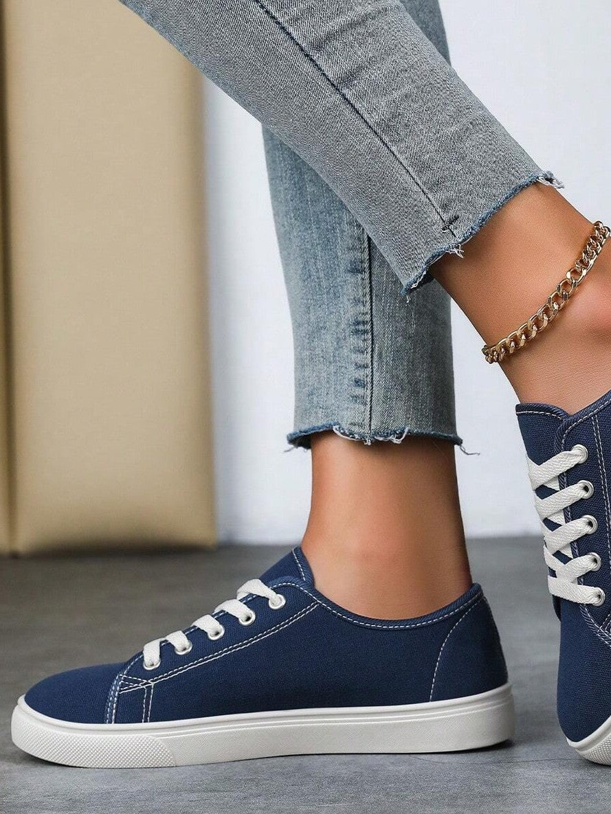 Tênis Casual De Lona Com Cadarço Estilo Básico Confortável