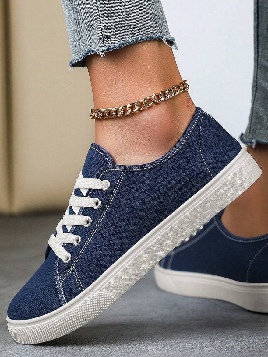 Tênis Casual De Lona Com Cadarço Estilo Básico Confortável