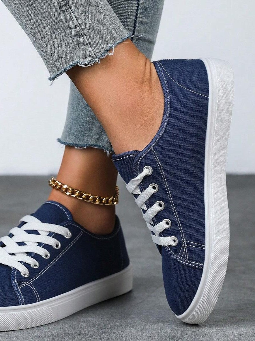 Tênis Casual De Lona Com Cadarço Estilo Básico Confortável