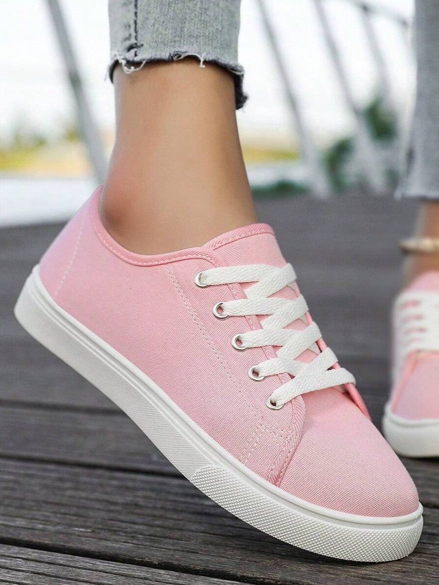 Tênis Casual De Lona Com Cadarço E Solado Grosso Antiderrapante