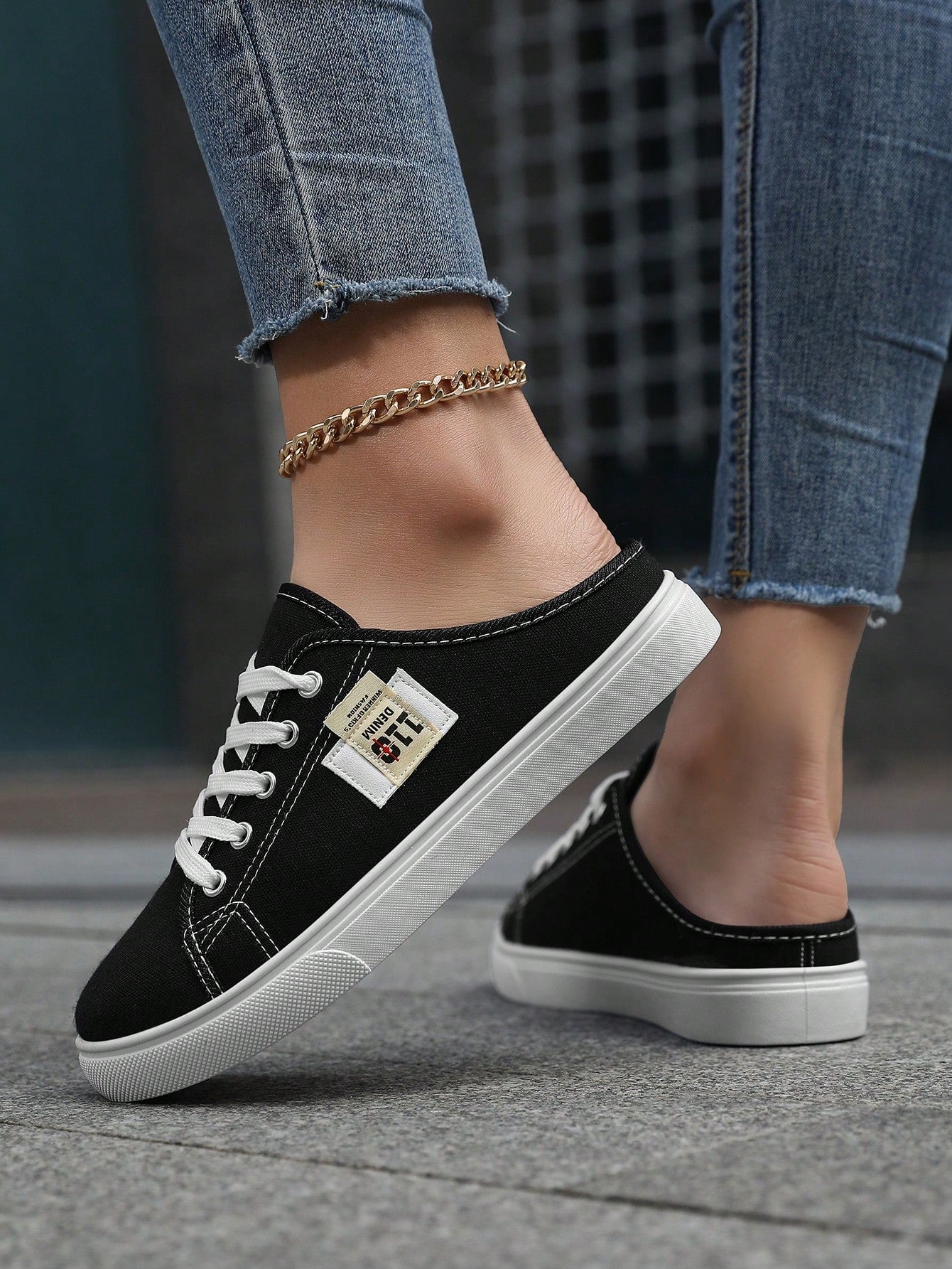 Tênis Casual Slip On De Lona Com Solado Antiderrapante