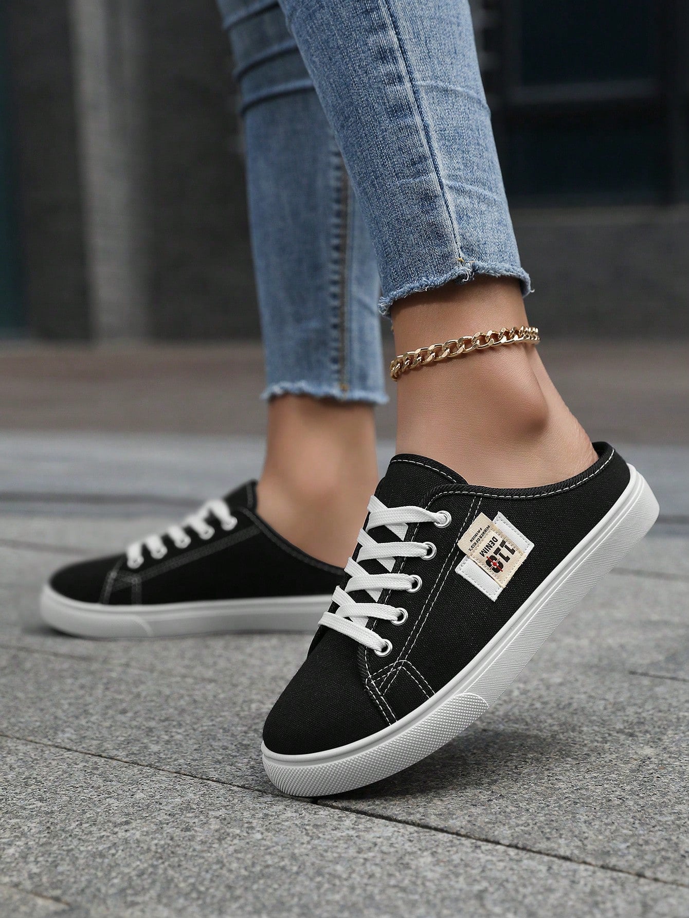 Tênis Casual Slip On De Lona Com Solado Antiderrapante