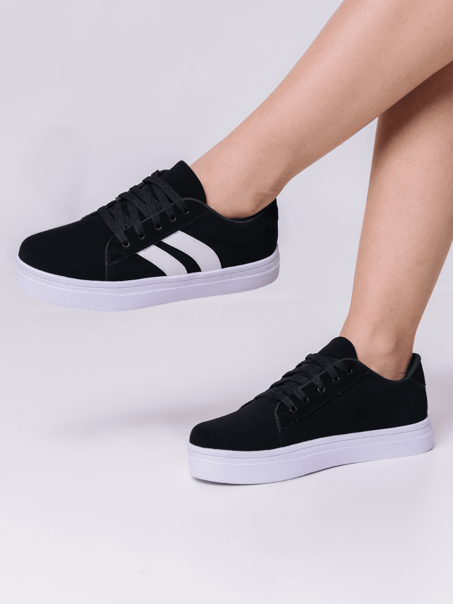 Tênis Casual Sola Alta Com Listras Laterais