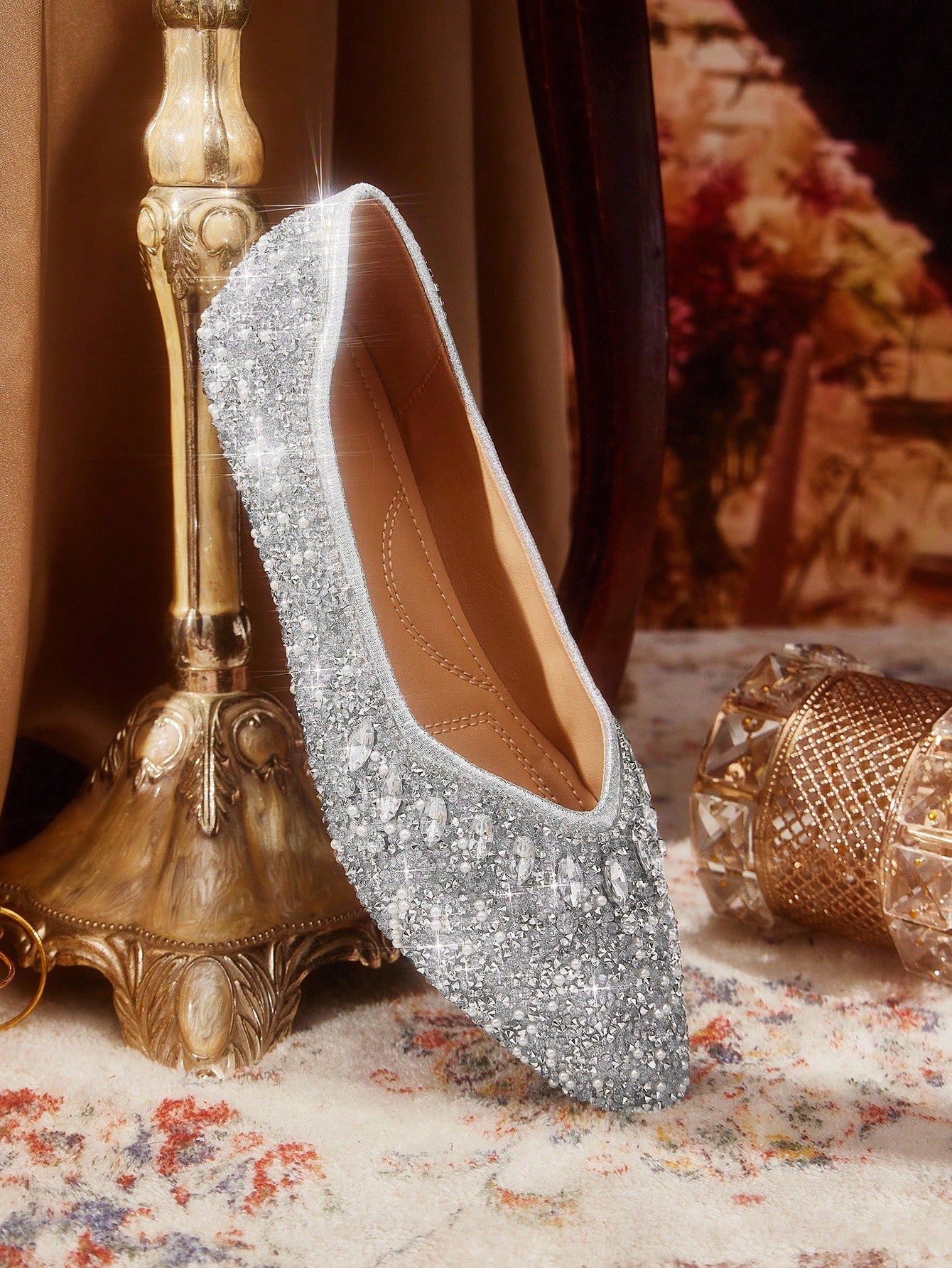 Sapatilha Bico Fino Glitter Luxo Elegante