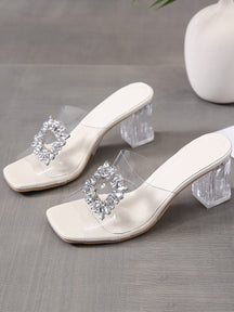 Sandália De Salto Transparente Com Fivela De Strass