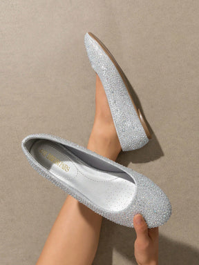 Sapatilha Bico Redondo Toda Em Strass Brilhante