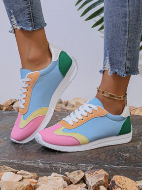 Tênis Casual Color Block Com Design Retrô E Sola Confortável