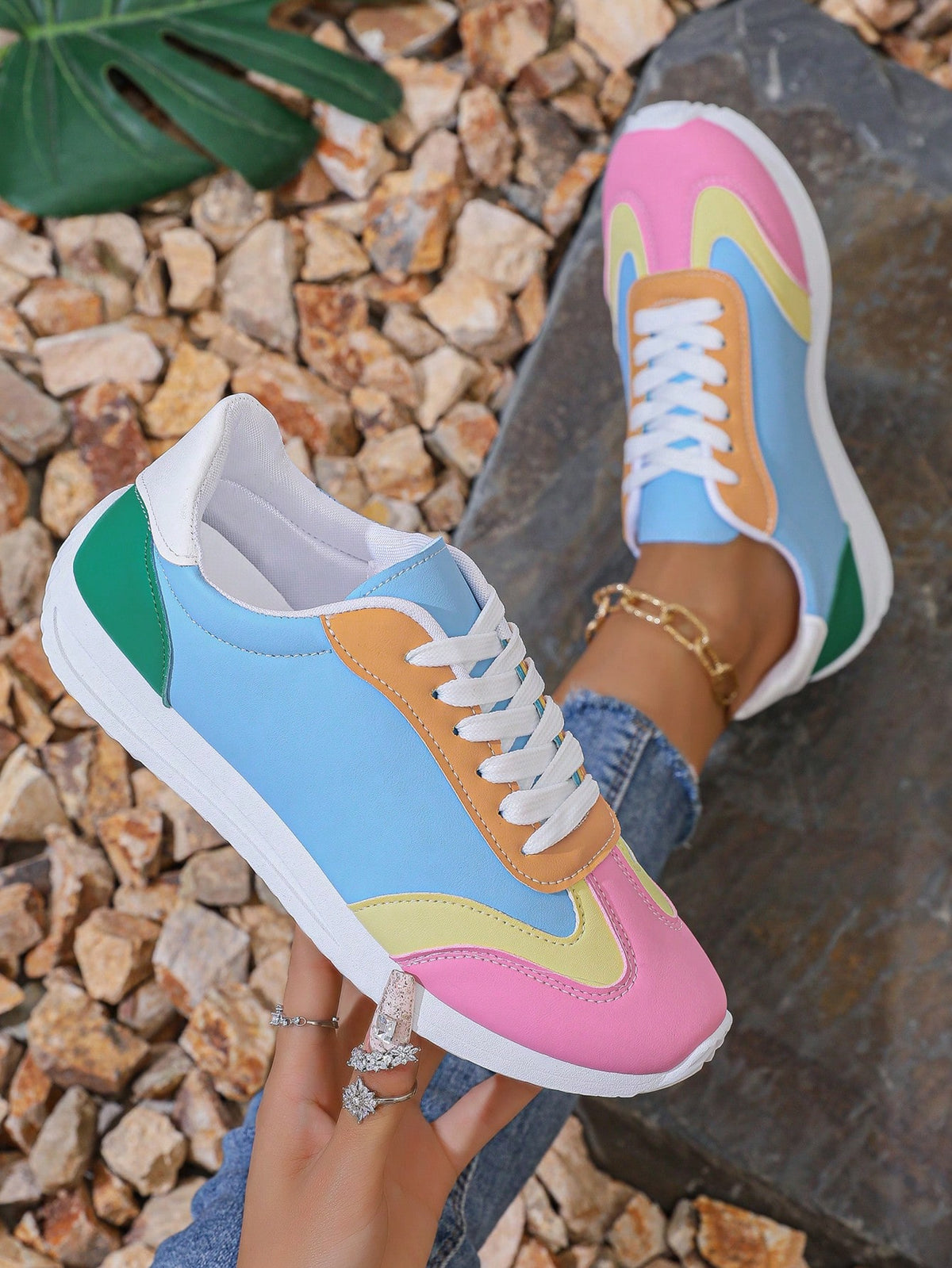 Tênis Casual Color Block Com Design Retrô E Sola Confortável