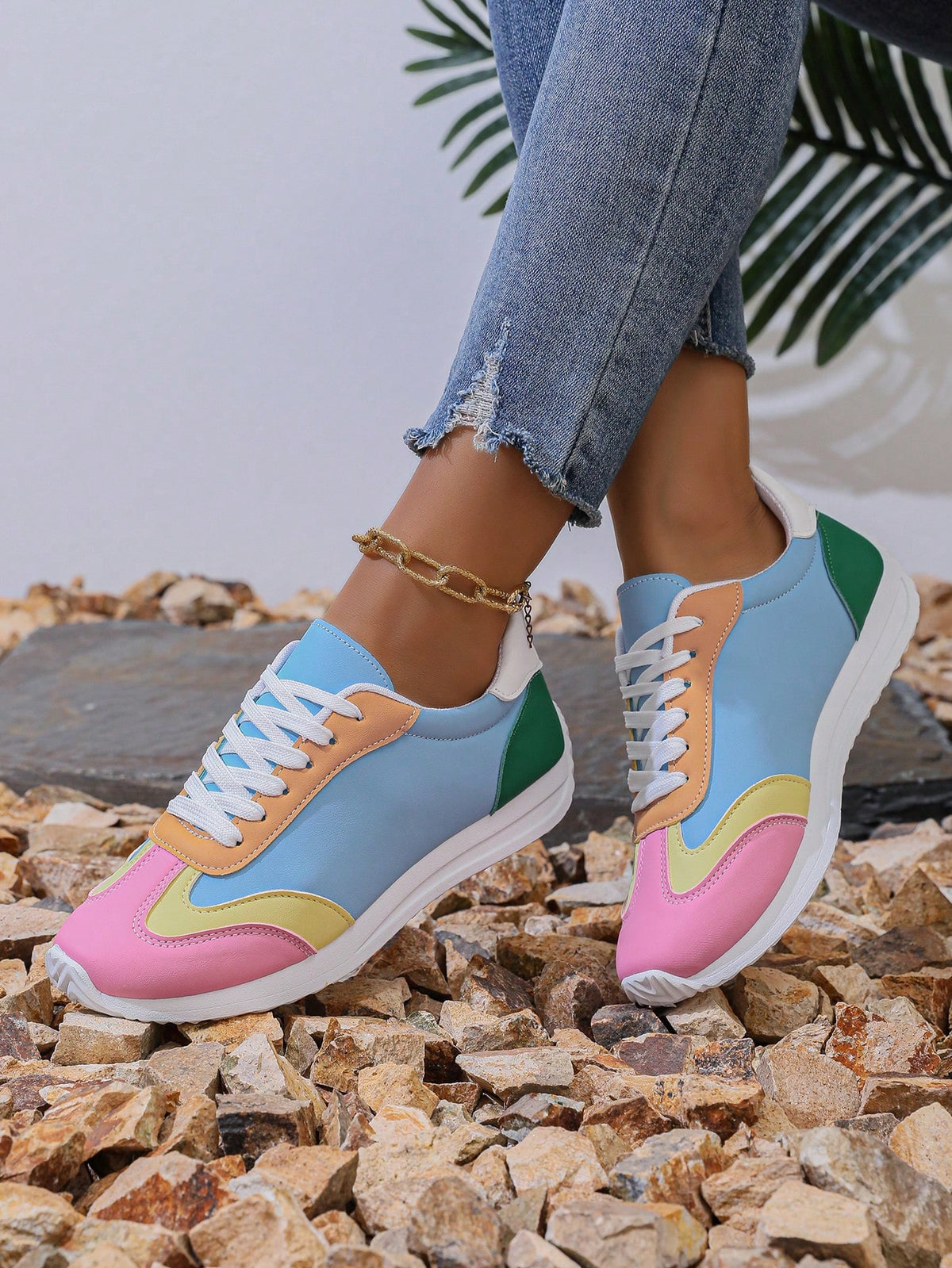 Tênis Casual Color Block Com Design Retrô E Sola Confortável