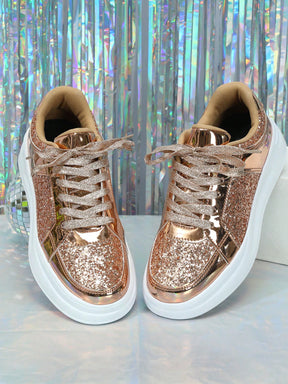 Tênis Casual Com Glitter Brilhante E Solado Plataforma