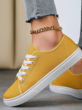 Tênis Casual De Lona Com Cadarço Estilo Básico Confortável