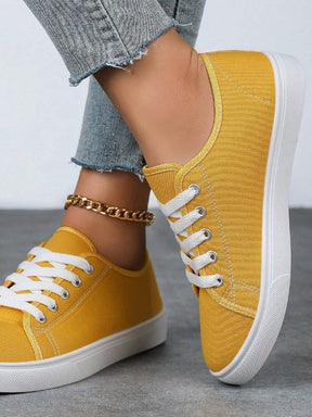 Tênis Casual De Lona Com Cadarço Estilo Básico Confortável