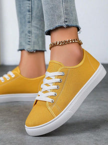Tênis Casual De Lona Com Cadarço Estilo Básico Confortável