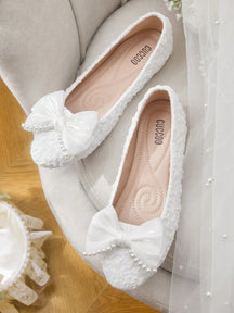 Sapatilha com Laço de Tule e Pérolas