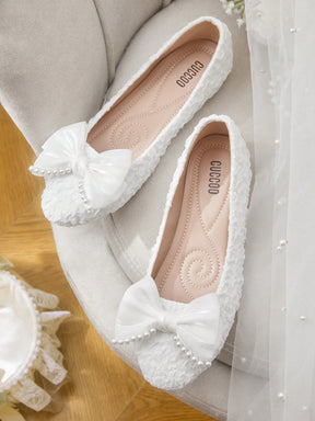 Sapatilha com Laço de Tule e Pérolas