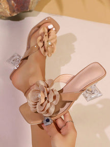 Sandália De Salto Transparente Com Flor E Pérola