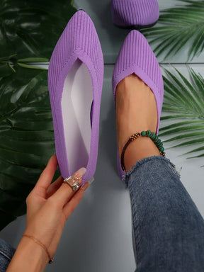 Sapatilha Bico Fino Knit Canelado Estilo Moderno