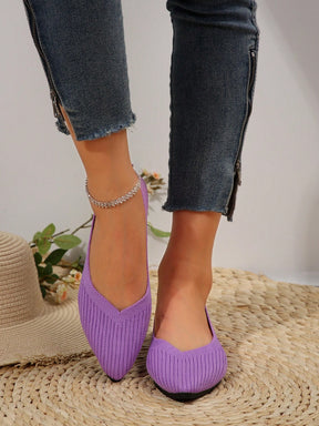 Sapatilha Bico Fino Knit Canelado Estilo Moderno