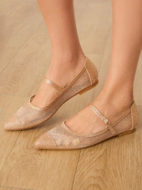 Sapatilha Bico Fino com Strass e Tira Elegante