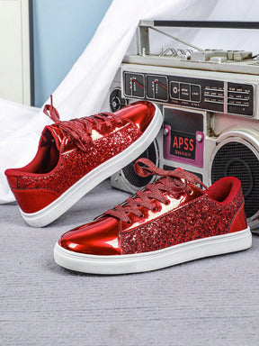 Tênis Casual Metalizado Com Detalhes De Glitter Brilhante