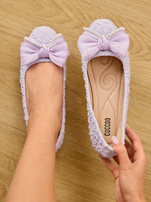 Sapatilha com Laço de Tule e Pérolas