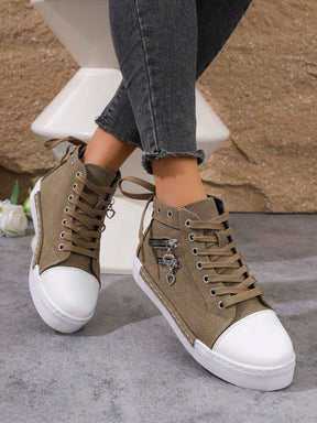 Tênis Casual Cano Alto Com Zíper Decorativo