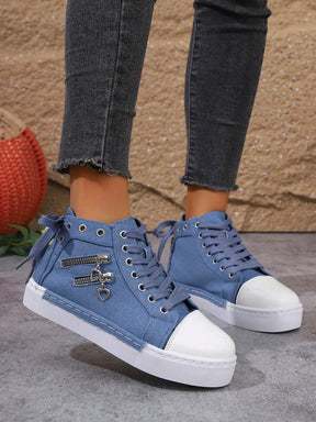 Tênis Casual Cano Alto Com Zíper Decorativo