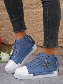 Tênis Casual Cano Alto Com Zíper Decorativo