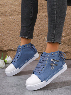 Tênis Casual Cano Alto Com Zíper Decorativo