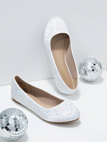 Sapatilha Bico Redondo Toda Em Strass Brilhante